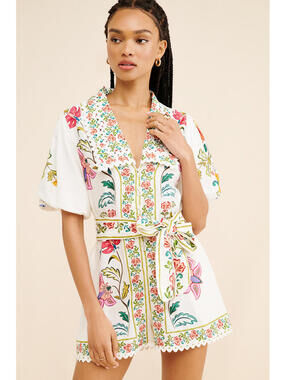 Farm Rio Floral Insects Linen Blend Romper